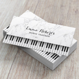 Music Teacher Piano Keys Elegant White Marble Business Card