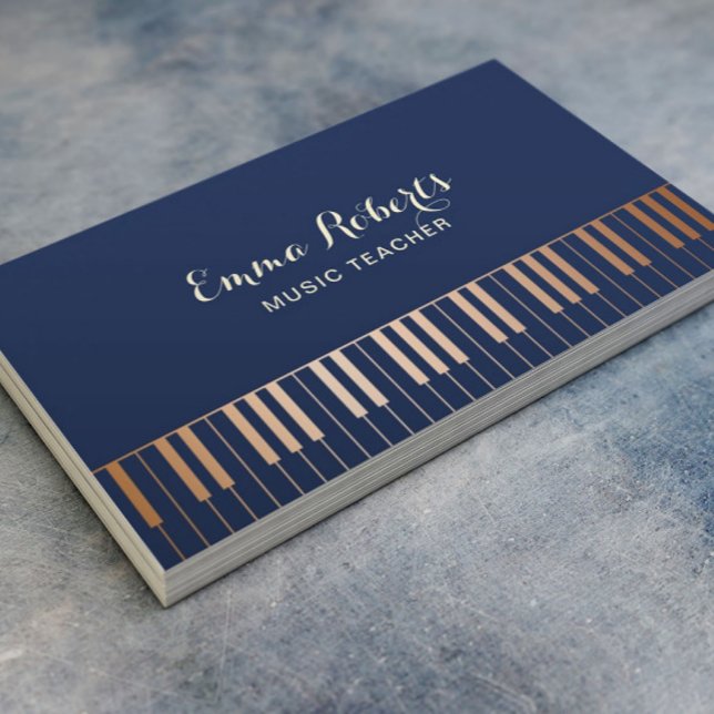 Music Teacher Piano Keys Navy Blue & Gold Business Card (Creator Uploaded)