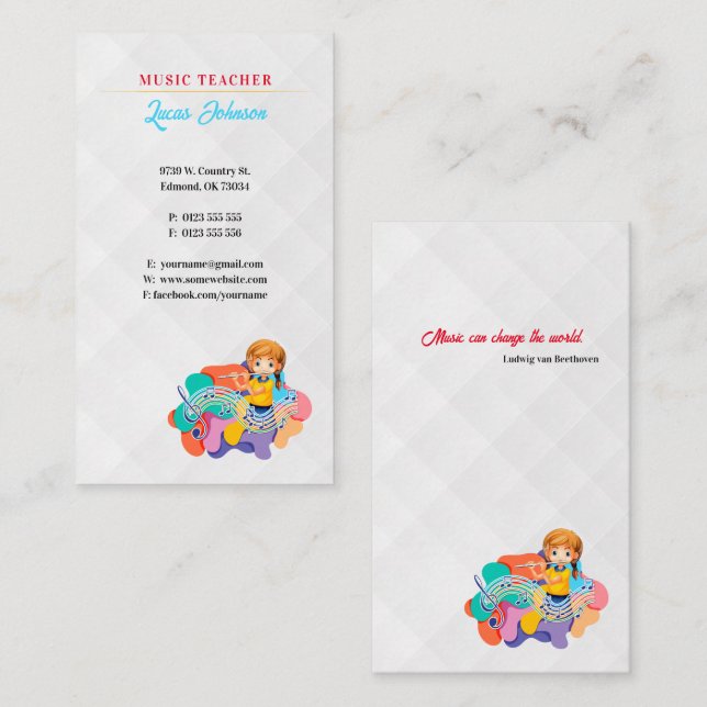 Music Teacher | Professional Business Card (Front/Back)
