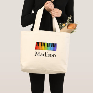 Music Teacher Rainbow Piano Keyboard Personalised Large Tote Bag