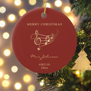 Music Teacher Red Gold Elegant Christmas Ceramic Tree Decoration