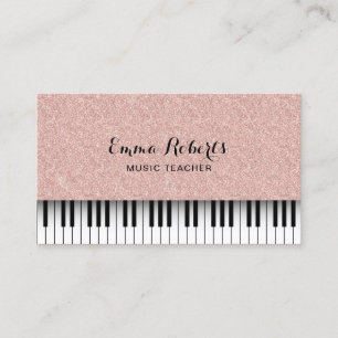 Music Teacher Rose Gold Glitter Piano Business Card