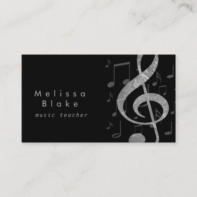 music teacher silver grey treble business card (Front)