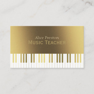 Music Teacher   Stylish Golden Piano Business Card