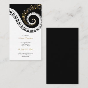 Music Teacher Swirl Black White Piano Business Card