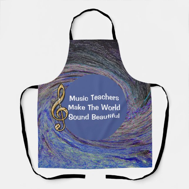 Music Teacher Thank You Blue Spiral Swirl School Apron (Front)