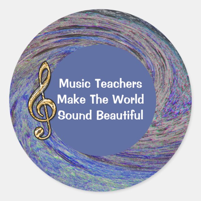 Music Teacher Thank You Blue Spiral Swirl School Classic Round Sticker (Front)