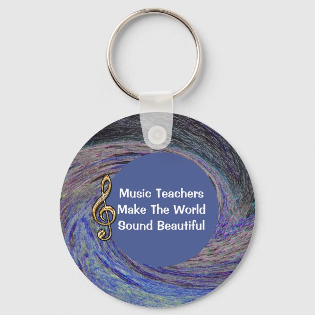 Music Teacher Thank You Blue Spiral Swirl School Key Ring (Front)