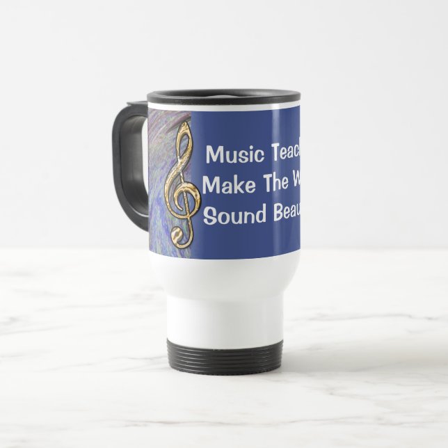 Music Teacher Thank You Blue Spiral Swirl School Travel Mug (Front Left)