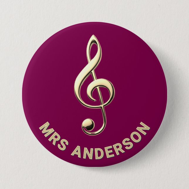 Music Teacher Treble Clef Burgundy ID Badge (Front)