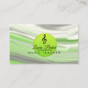 Music Teacher Treble Note Green Watercolor waves Business Card