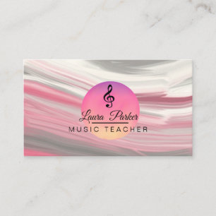 Music Teacher Treble Note Pink Sound Waves Business Card