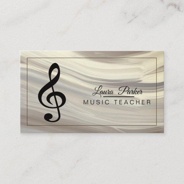 Music Teacher Treble Note Watercolor Sound Waves Business Card (Front)