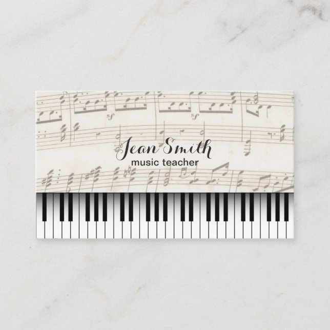 Music Teacher Vintage Piano Keys Business Card (Front)