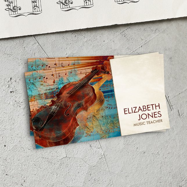 Music Teacher Violin Art Collage - mixed media Business Card (Creator Uploaded)