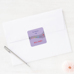 Music Teacher Well Done Rainbow Notes Reward Square Sticker