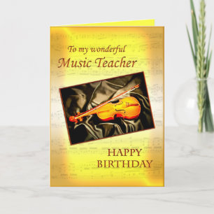 Music Teacherl's birthday card with a violin