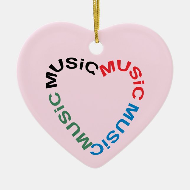Music Text Heart Ceramic Tree Decoration (Front)