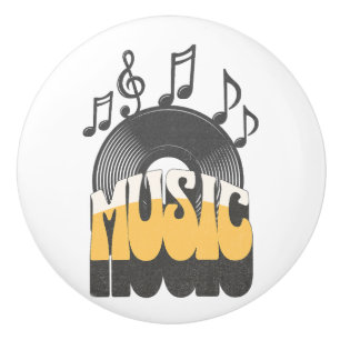 Music text with vinyl record ceramic knob