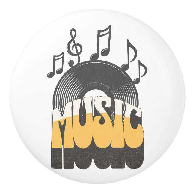 Music text with vinyl record ceramic knob (Front)