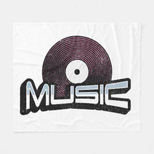 Music text with vinyl record fleece blanket