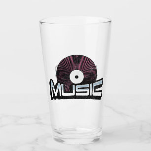 Music text with vinyl record glass