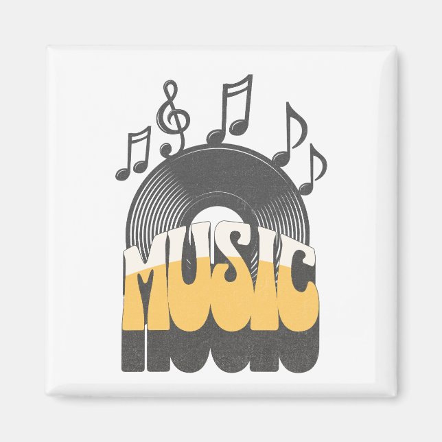 Music text with vinyl record magnet (Front)