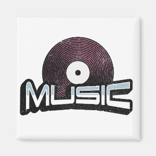 Music text with vinyl record magnet