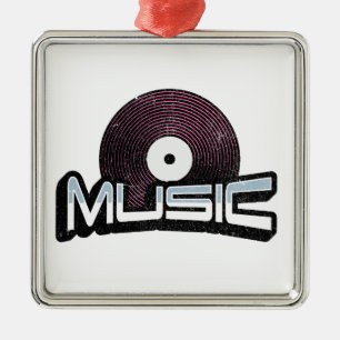 Music text with vinyl record metal tree decoration