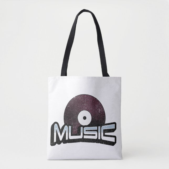 Music text with vinyl record tote bag (Front)