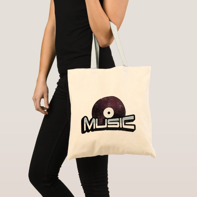 Music text with vinyl record tote bag (Front (Product))