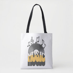 Music text with vinyl record tote bag