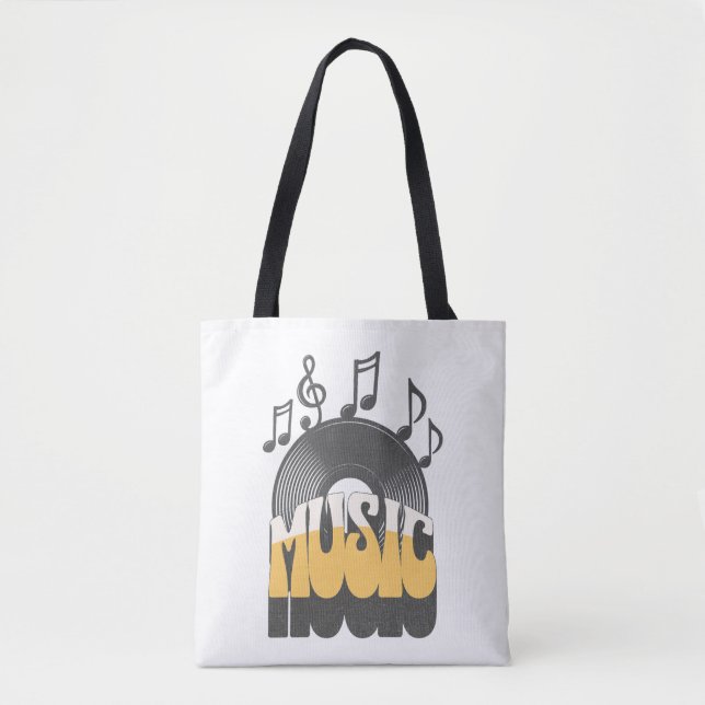Music text with vinyl record tote bag (Front)
