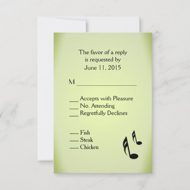 Music Theme Green Wedding Menu Choice (Front)