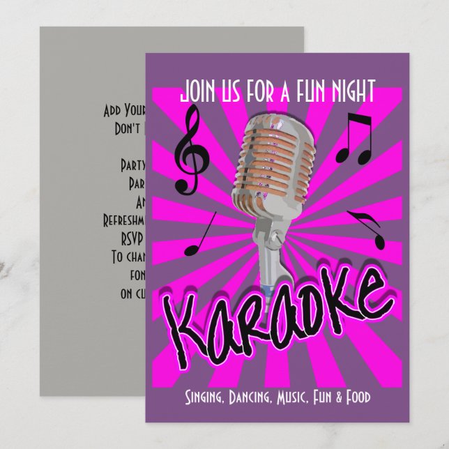 Music Theme Karaoke Celebration Party Personalised Invitation (Front/Back)