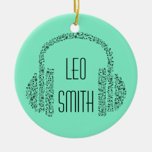 Music theme notes headphones personalised name ceramic tree decoration
