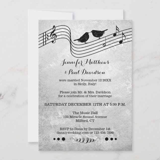 Music Theme Post or After Wedding Photo Invitation (Front)