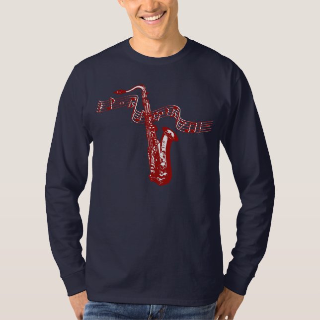 Music Theme Red Saxophone Red Notes - Shirt (Front)