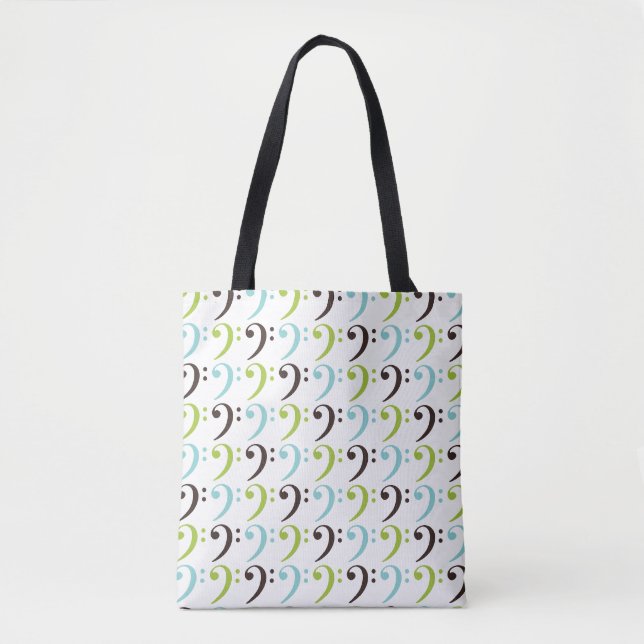 Music Themed Bass Clef Blue Green Patterned Tote Bag (Front)