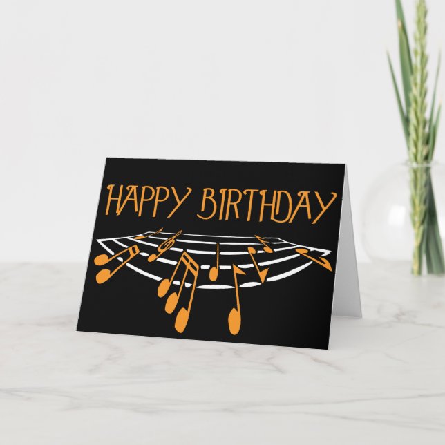 Music Themed Birthday Card - Orange (Front)