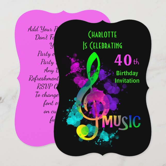 Music Themed Celebration Party Personalised Invitation (Front/Back)