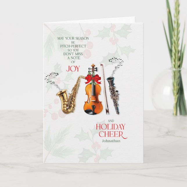 Music Themed Don't Miss a Note of Joy with Name Holiday Card (Front)