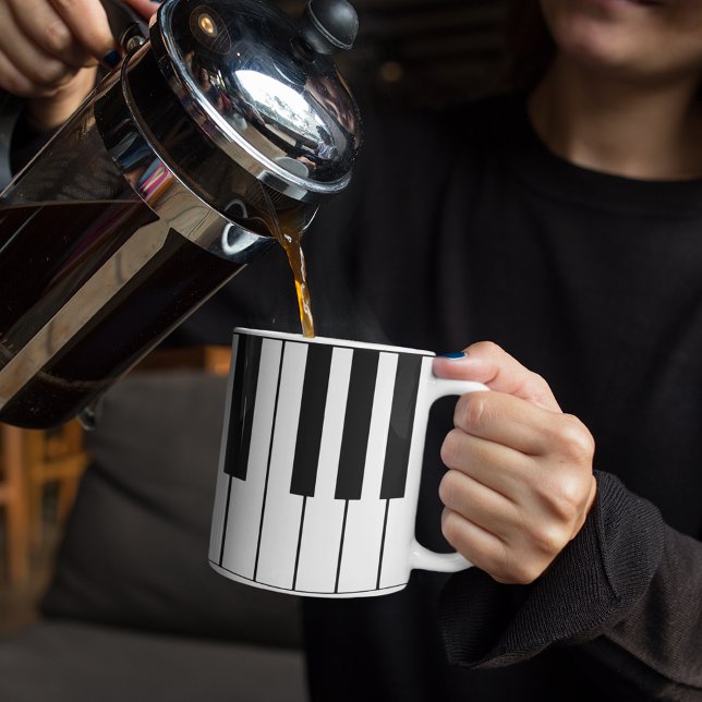 Music-themed piano keys coffee mug (coffee and piano)