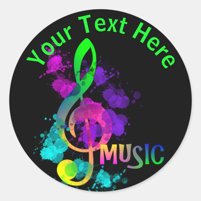 Music Themed Rainbow Treble Clef Personalised Classic Round Sticker (Front)