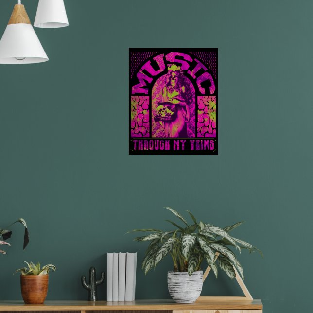 Music Through My Veins Hippie Mermaid Skeleton Poster (Living Room 1)