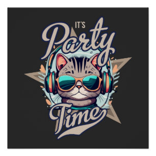 Music time Tee Cat Playing Guitar Shirt Funny Cat Poster