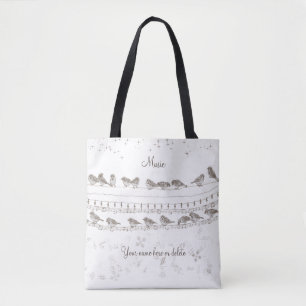 Music Tote Bag with Birds - Personalised