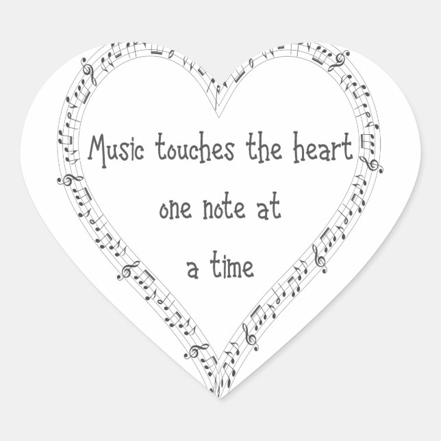 Music Touches the Heart Inspirational Quote Heart Sticker (Front)