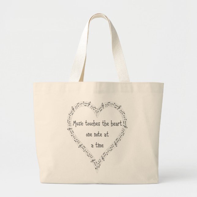 Music Touches the Heart Inspirational Quote Large Tote Bag (Front)