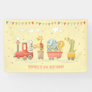 Music train with wild animals kids birthday banner